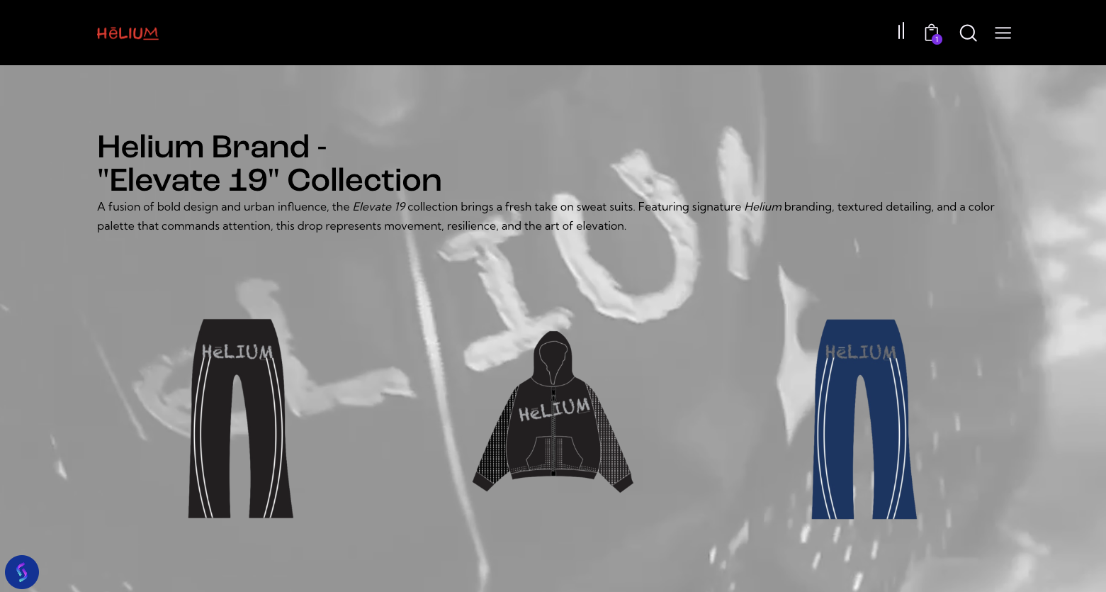 Helium Clothing fashion website screenshot